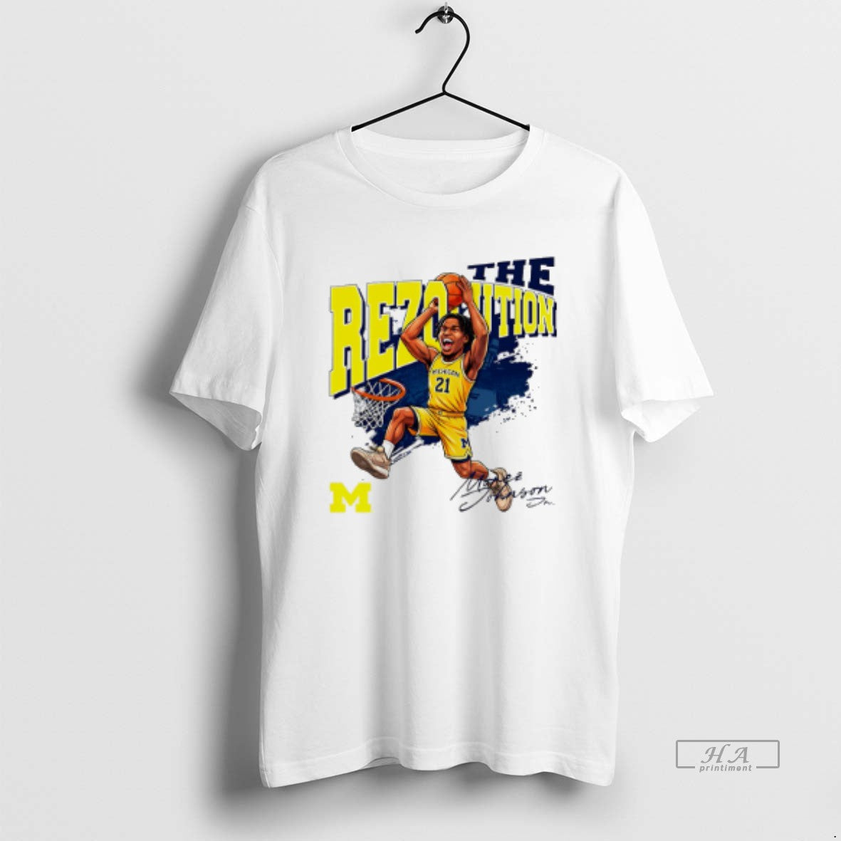 Official Michigan Basketball Morez Johnson Jr The Rezolution Caricature T-Shirts, Hoodie, Sweatshirt | InkRitualCo.com