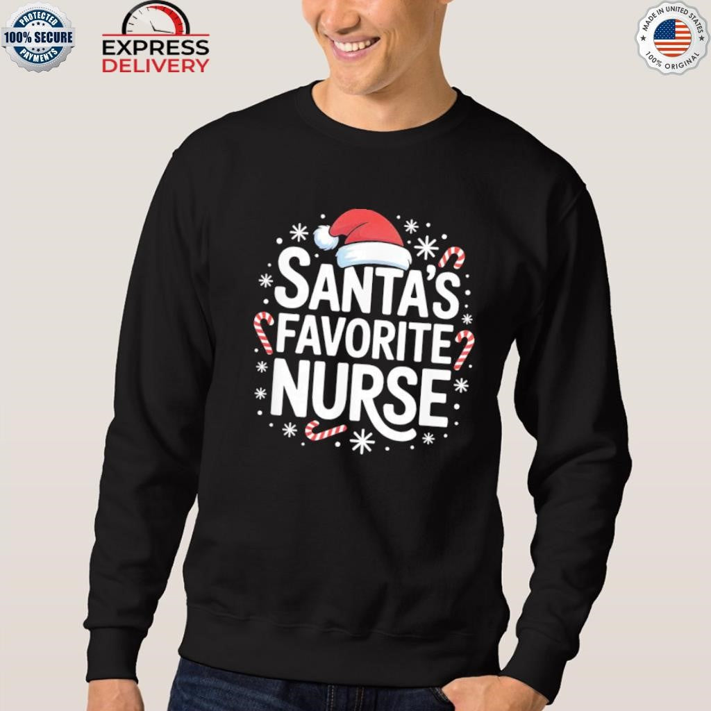 Santa’s Favorite Nurse Christmas Candy Canes Snowflakes Shirt