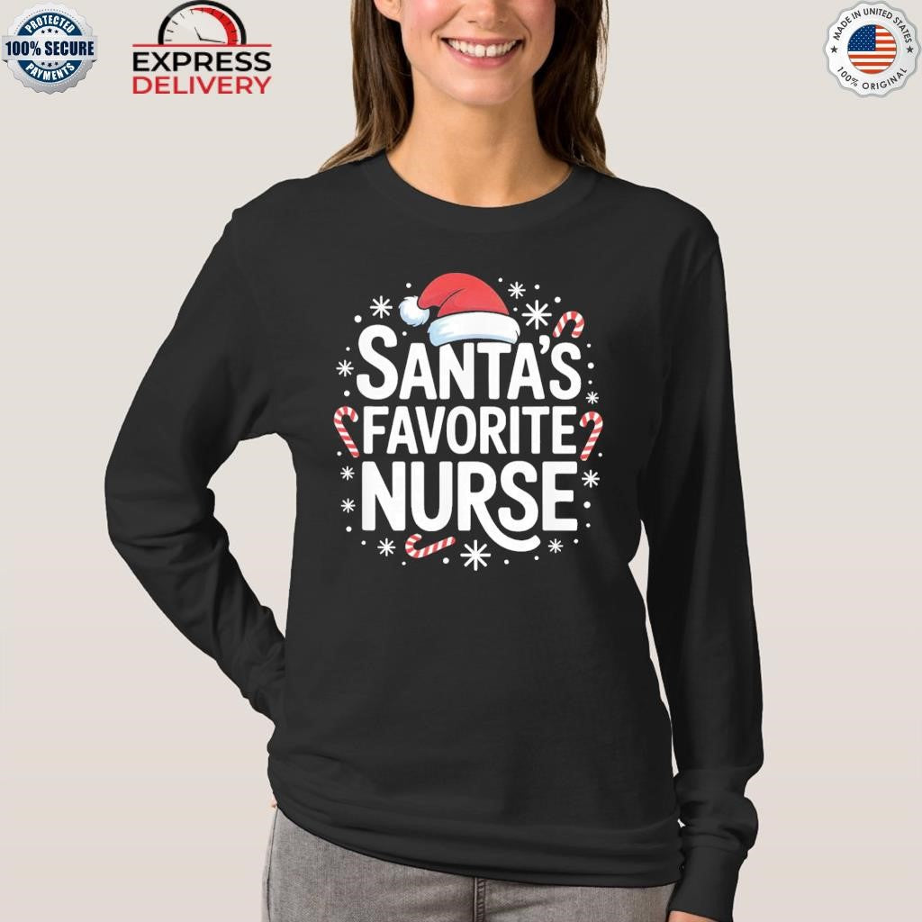Santa’s Favorite Nurse Christmas Candy Canes Snowflakes Shirt