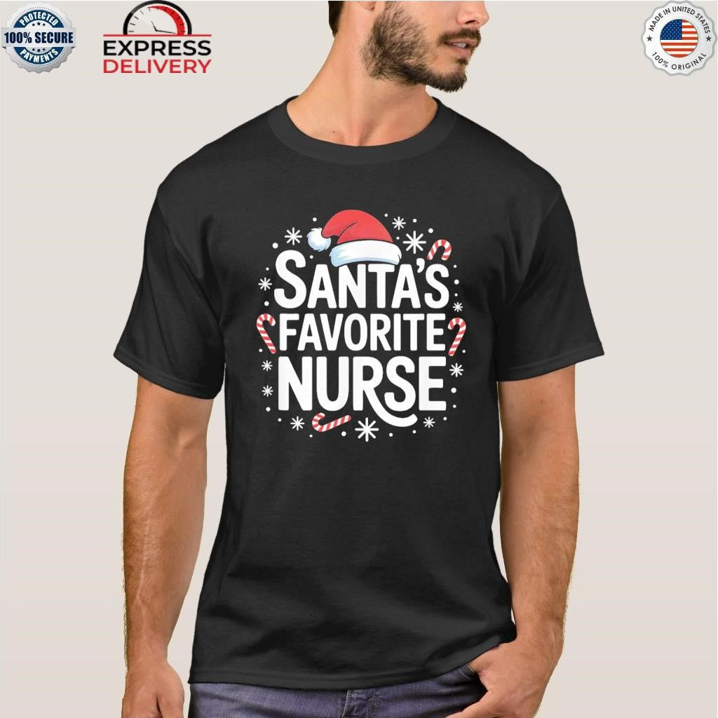 Santa’s Favorite Nurse Christmas Candy Canes Snowflakes Shirt