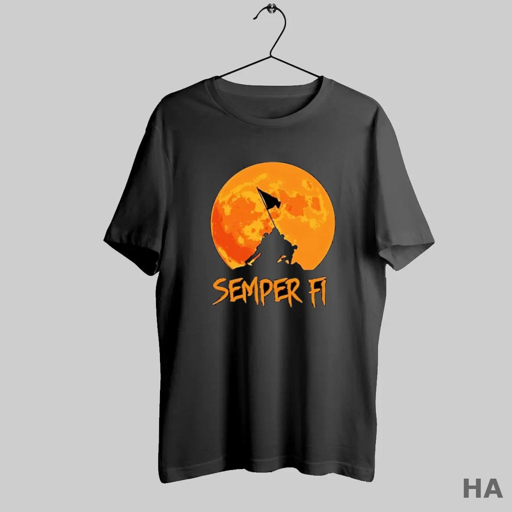 Official Semper Fi Flag On A Hill And Full Moon Graphic T-Shirts, Hoodie, Sweatshirt | InkRitualCo.com