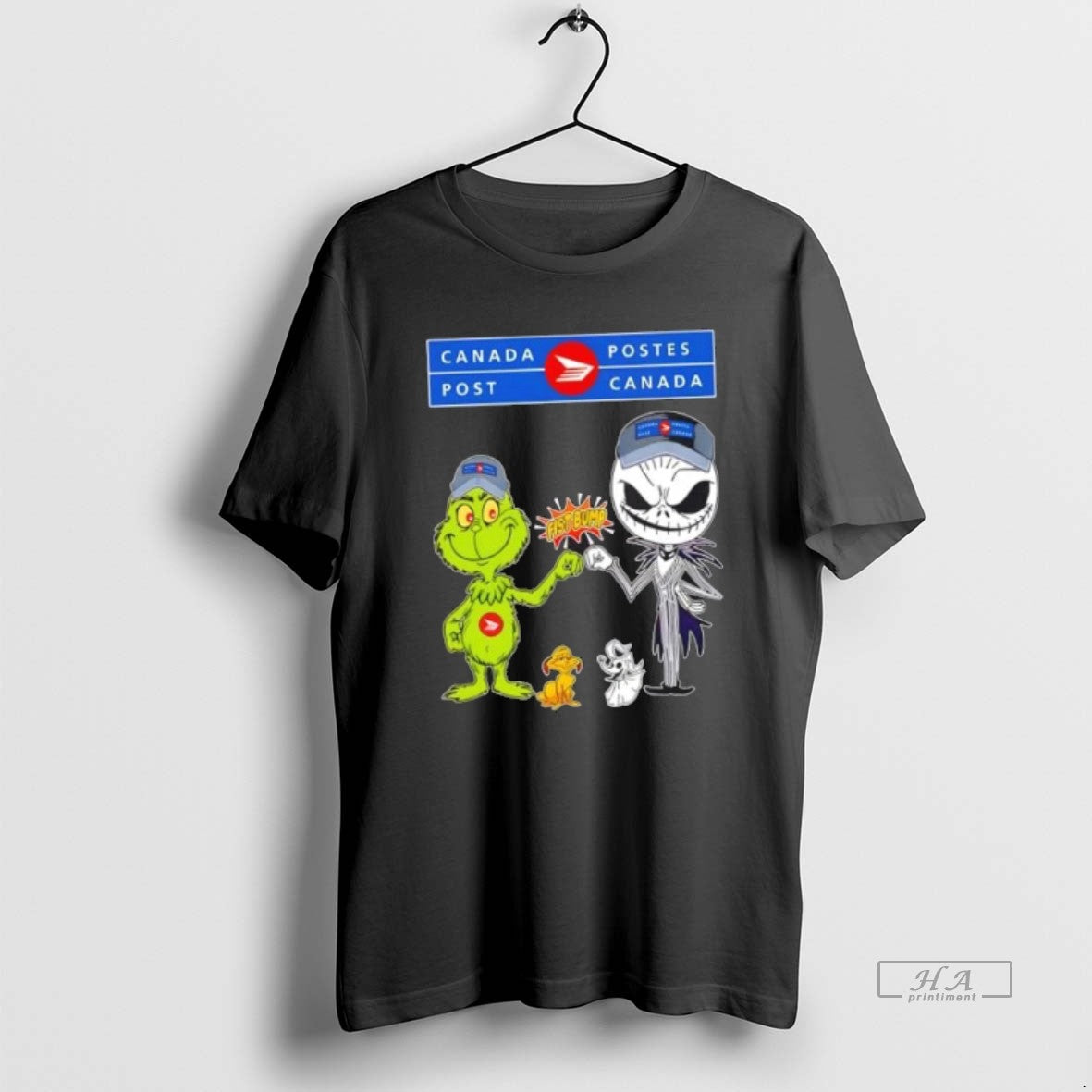 Official Trendy Canada Post X Grinch And Jack Skellington Fist Bump Uniwilling Friends T-Shirts, Hoodie, Sweatshirt