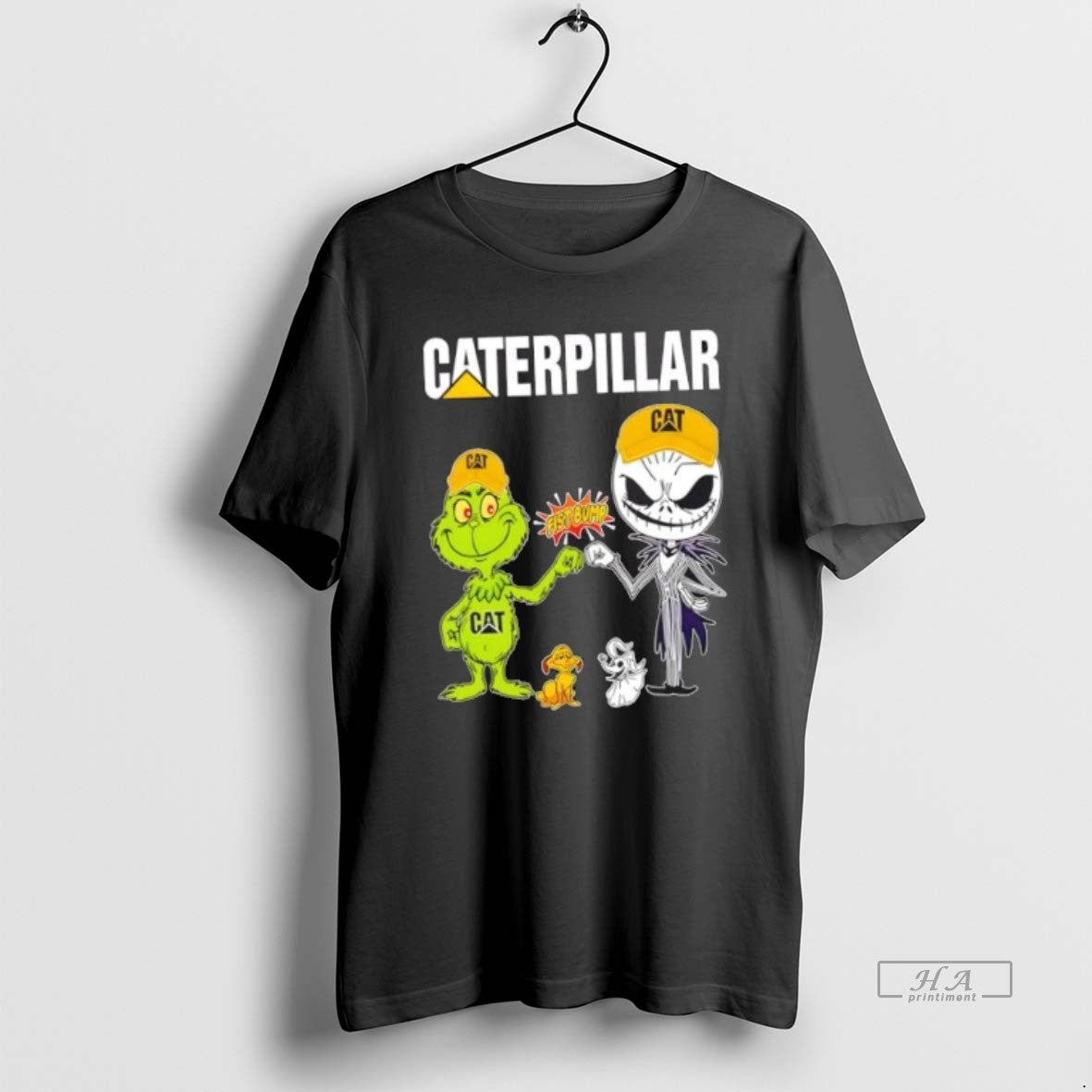 Official Trendy Caterpillar X Grinch And Jack Skellington Fist Bump Uniwilling Friends T-Shirts, Hoodie, Sweatshirt