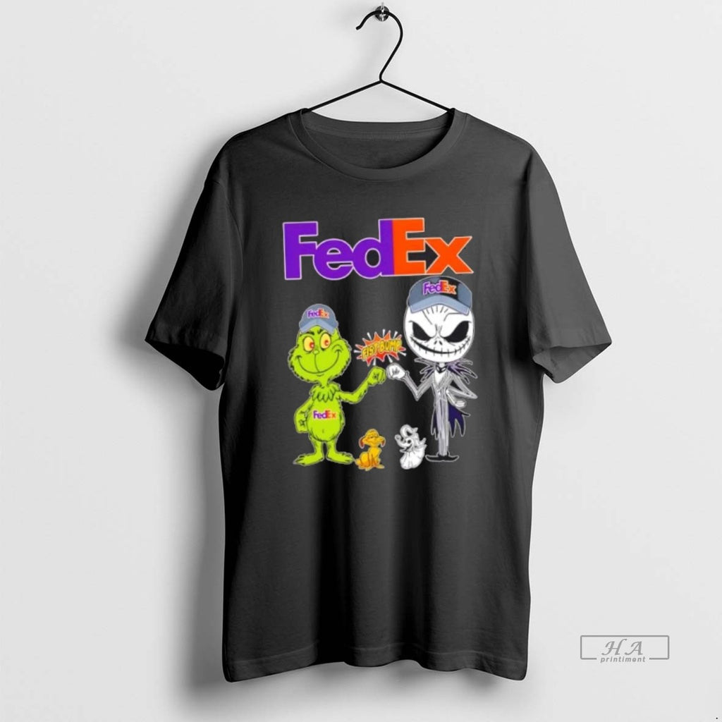 Official Trendy Fedex X Grinch And Jack Skellington Fist Bump Uniwilling Friends T-Shirts, Hoodie, Sweatshirt