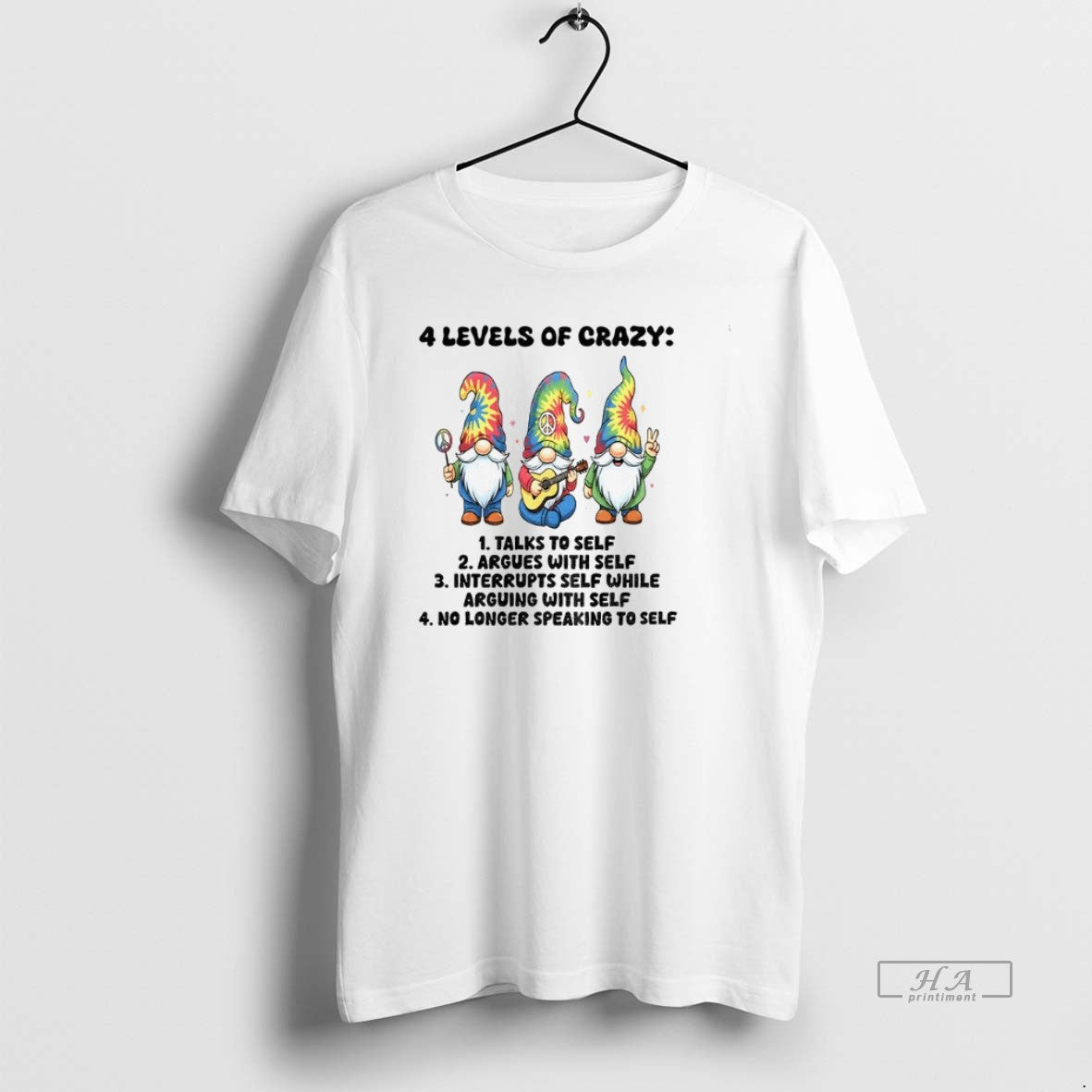 Official Trendy Gnome 4 Levels Of Crazy Talks To Self Argues With Self Interrupts Self T-Shirts, Hoodie, Sweatshirt