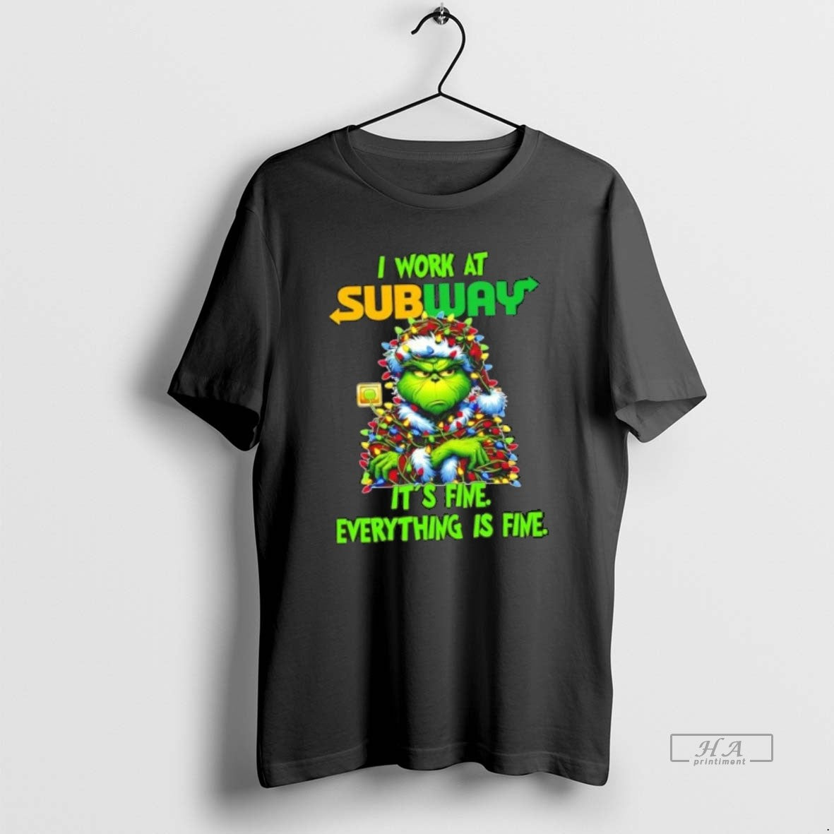 Official Trendy Grinch Christmas Tree X Subway I Work At Its Fine Everything Is Fine T-Shirts, Hoodie, Sweatshirt