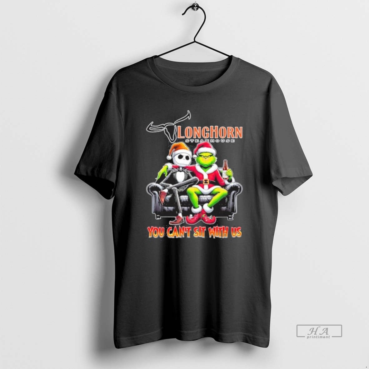 Official Trendy Longhorn Logo Santa Jack And Grinch You Cant Sit With Us T-Shirts, Hoodie, Sweatshirt | InkRitualCo.com
