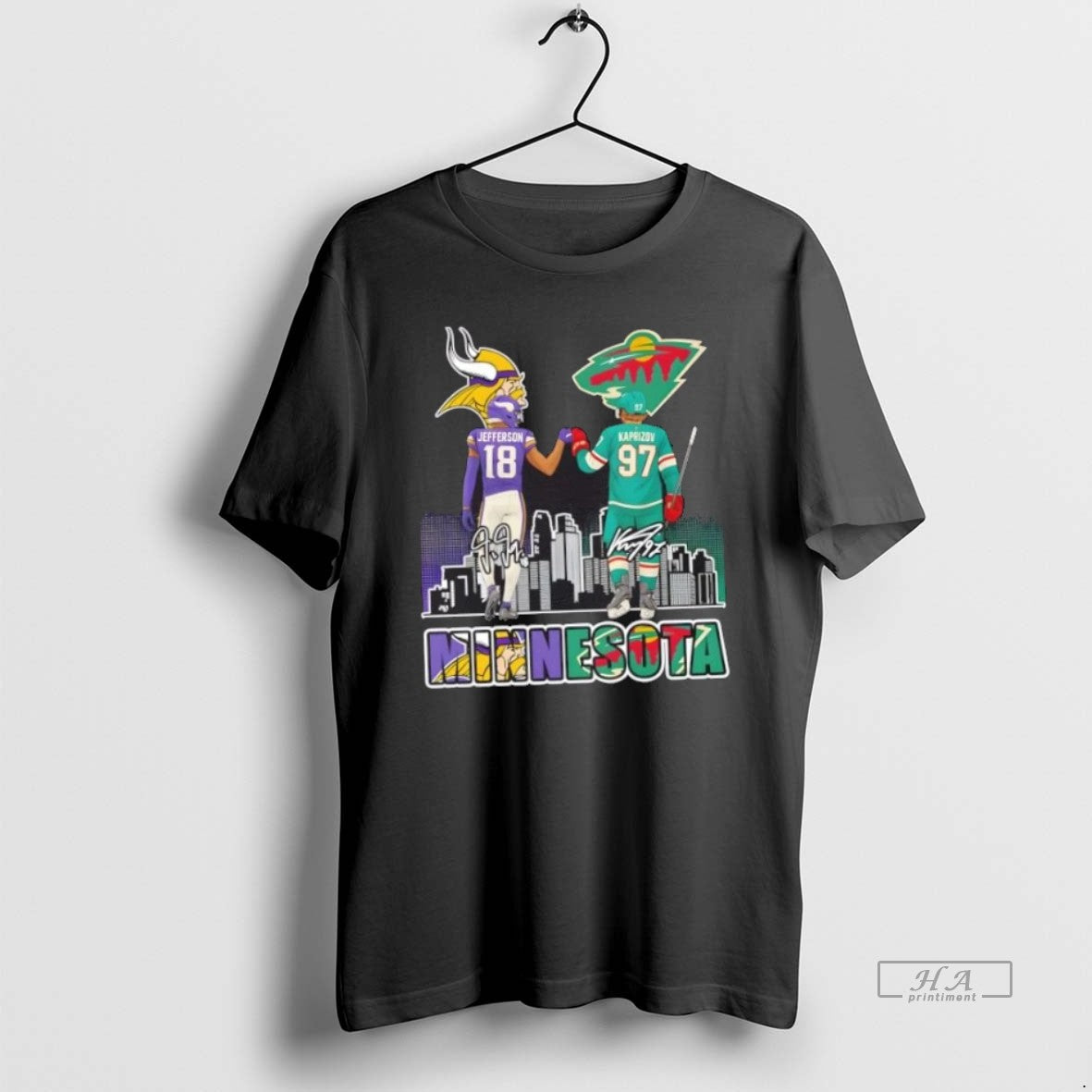 Official Trendy Minnesota Sports Jefferson Vikings X Kaprizov Wild Skyline T-Shirts, Hoodie, Sweatshirt | InkRitualCo.com