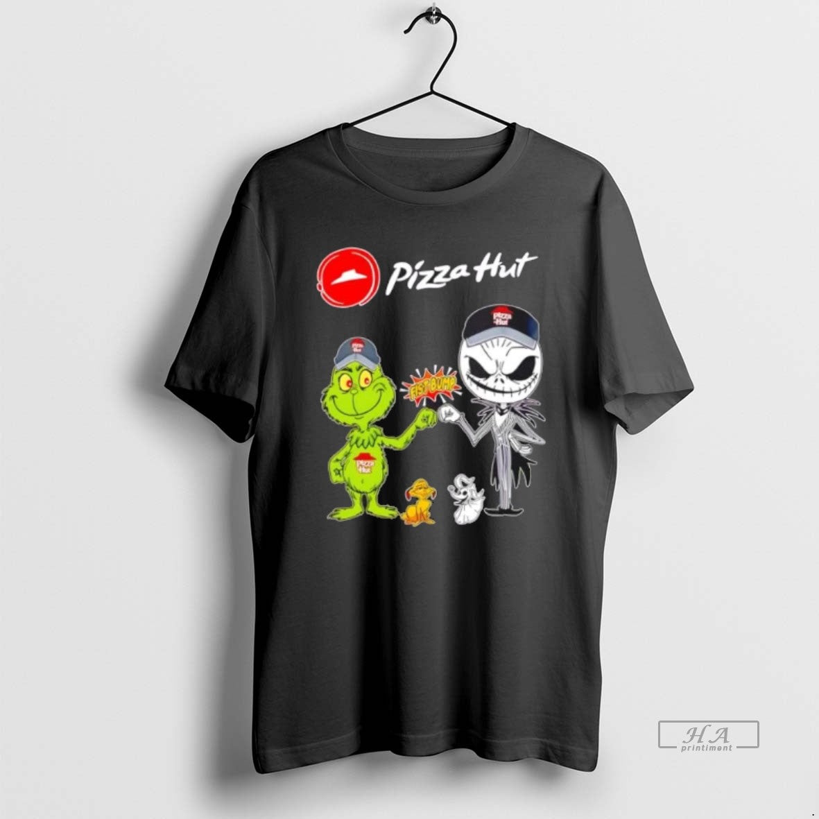 Official Trendy Pizza Hut X Grinch And Jack Skellington Fist Bump Uniwilling Friends T-Shirts, Hoodie, Sweatshirt