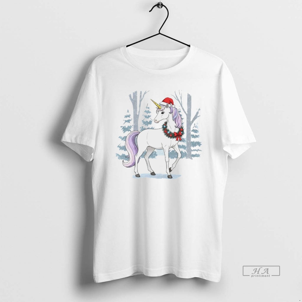 Official Unicorn Wreath Winter Forest Christmas White T-Shirts, Hoodie, Sweatshirt | InkRitualCo.com