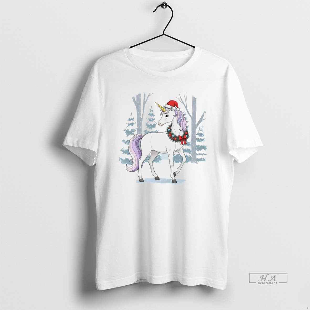 Official Unicorn Wreath Winter Forest Christmas White T-Shirts, Hoodie, Sweatshirt | InkRitualCo.com