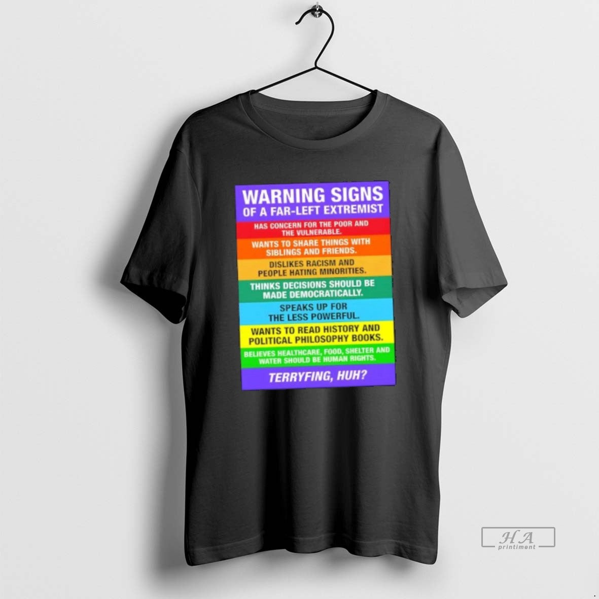 Official Warning Signs Of A Far Left Extremist Terryfing Huh T-Shirts, Hoodie, Sweatshirt | InkRitualCo.com
