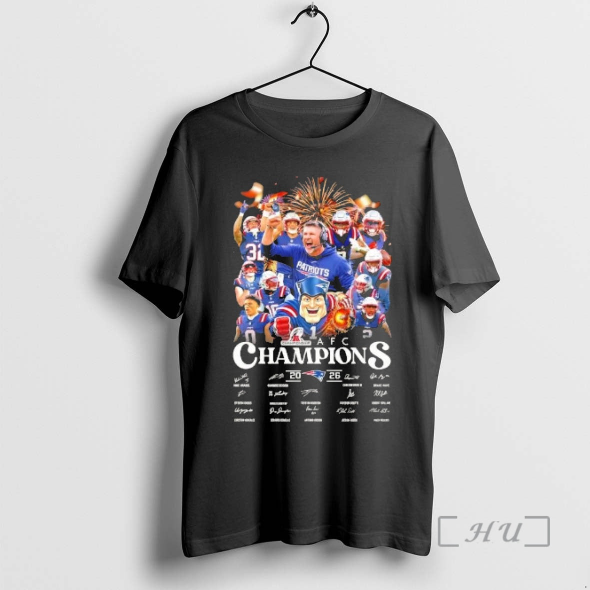 Officials 2026 Afc Champions Coach Mike Vrabel And All Players Signatures Premium T Shirts Sweater Hoodie, Sweatshirt
