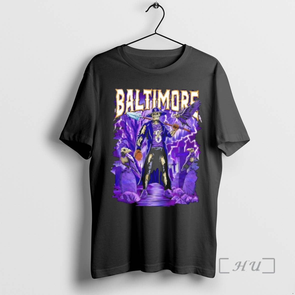 Officials Baltimore Purple Skeleton Grave Digger Shovel Player With Ravens Halloween Football Premium T Shirts Hoodie,...
