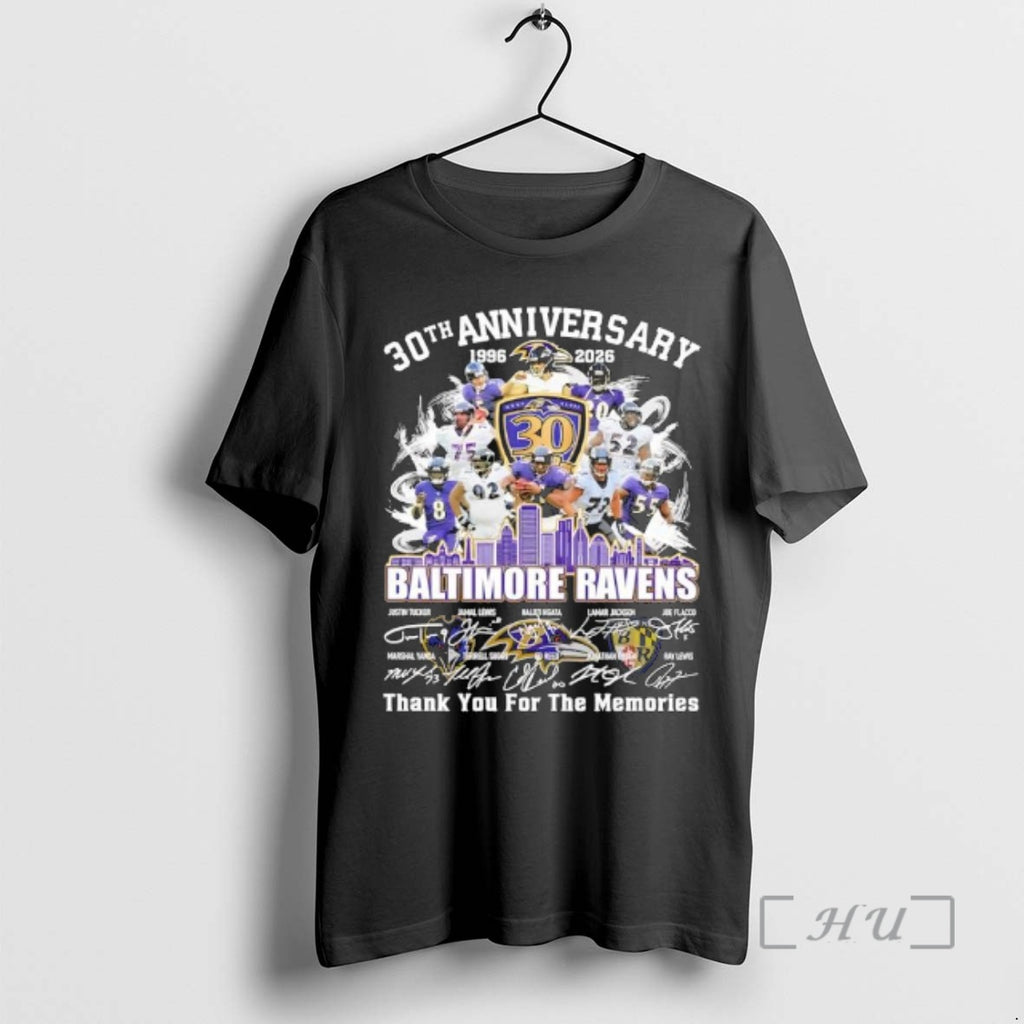 Officials Baltimore Ravens 1996 2026 66th Anniversary Thank For The Memories Signatures Premium T Shirts Hoodie, Sweatshirt