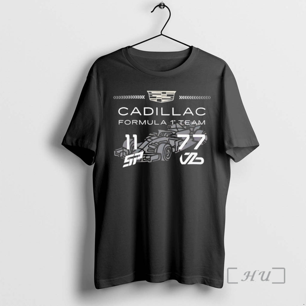 Officials Cadillac Formula 1 Team Racing Logo Back Numbers 11 77 Premium T Shirts Sweater Hoodie, Sweatshirt