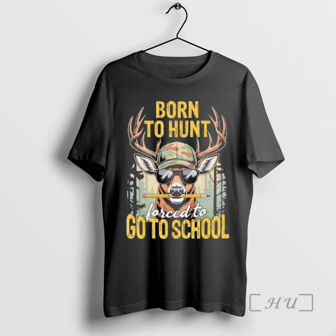 Officials Camo Deer Hunting Holding Pencil Born Hunt Forced To Go To School Retro Premium T-Shirts, Hoodie, Sweatshirt