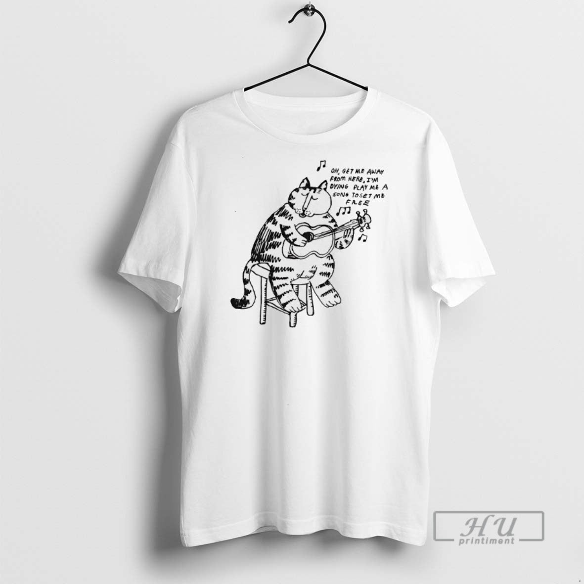 Officials Cat Playing Guitar Get Me Away From Here Im Dying A Song T-Shirts, Hoodie, Sweatshirt | InkRitualCo.com
