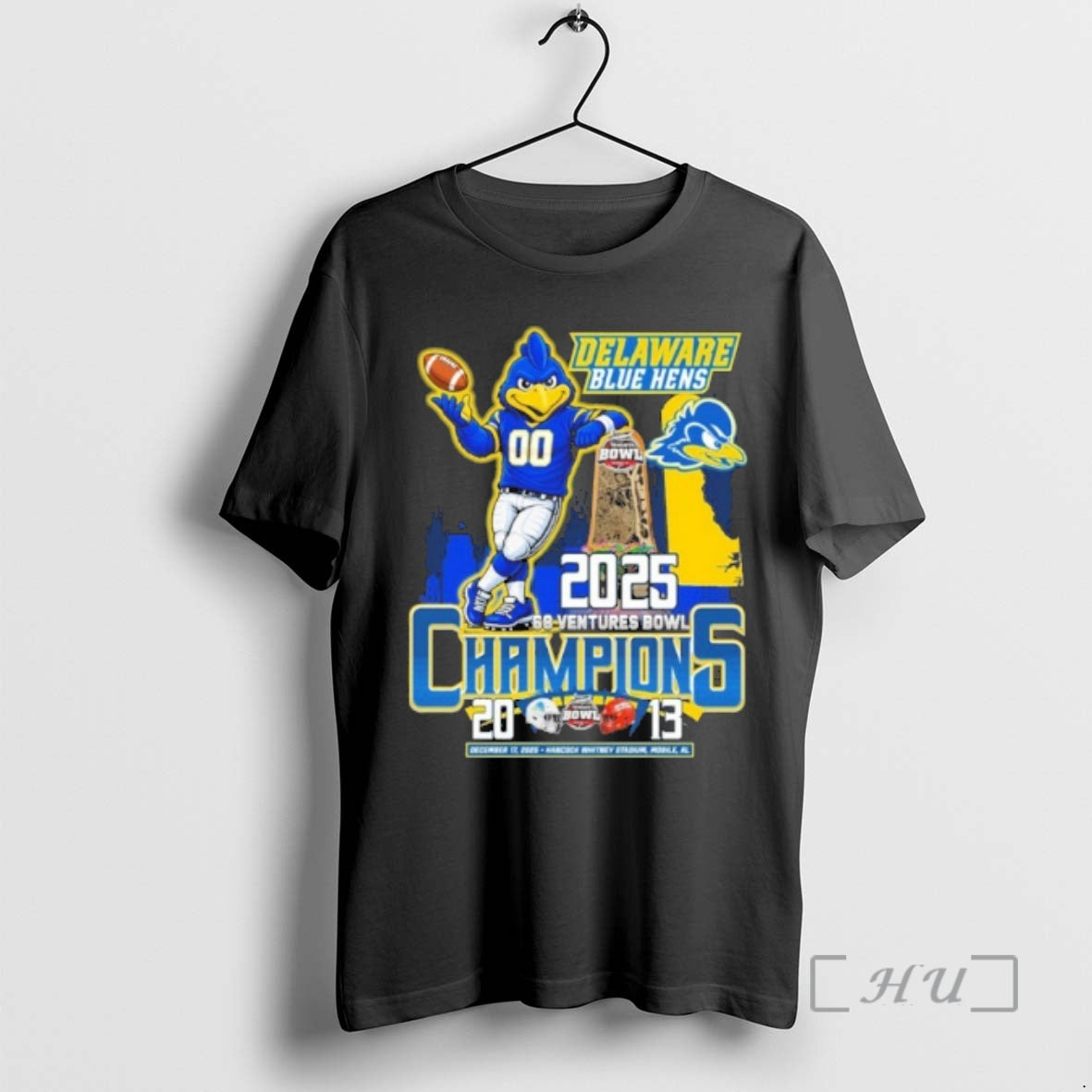 Officials Delaware Blue Hens Mascot 2025 68 Ventures Bowl Champions Score Premium T Shirts Sweater Hoodie, Sweatshirt