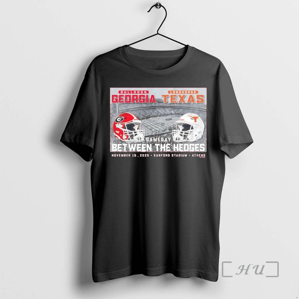 Officials Georgia Bulldogs Vs Texas Longhorns 2025 Gameday Between The Hedges Premium T Shirts Sweater Hoodie, Sweatshirt