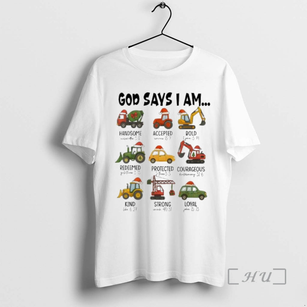 Officials God Says I Am Christmas Construction Trucks Bible Verse T-Shirts, Hoodie, Sweatshirt | InkRitualCo.com