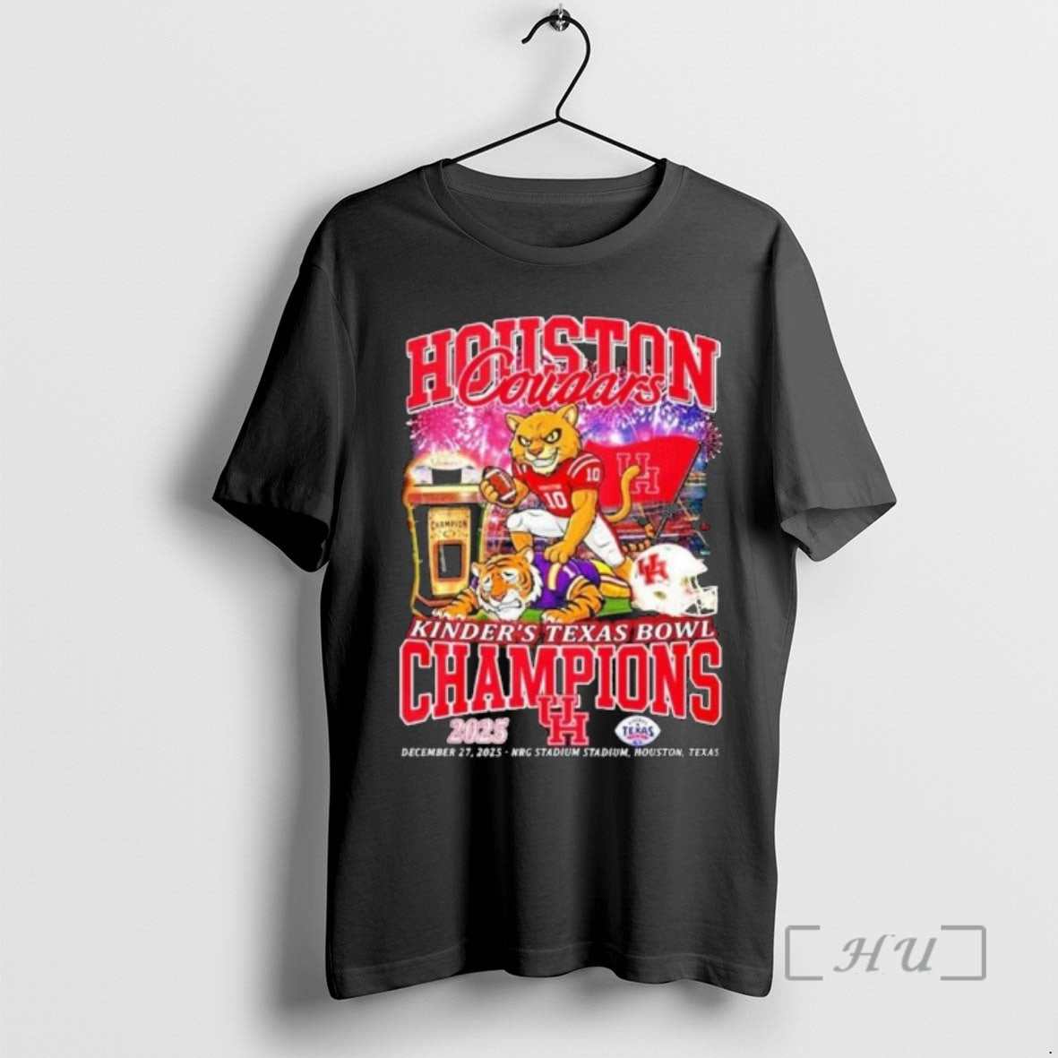 Officials Houston Cougars Beat Lsu 2025 Kinders Texas Bowl Champions Mascot Premium T Shirts Sweater Hoodie, Sweatshirt