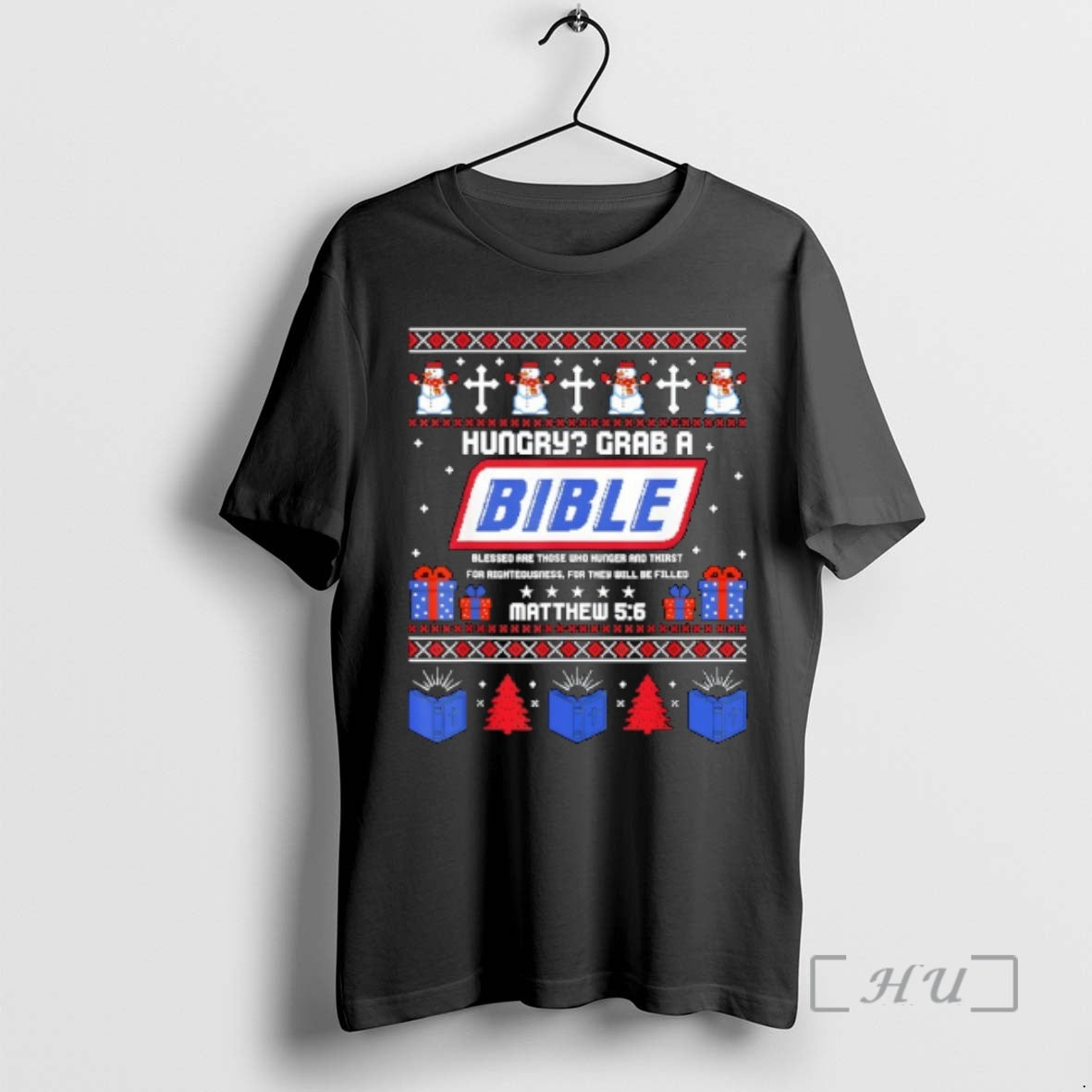 Officials Hungry Grab A Bible Matthew 5 6 Christian Xmas Ugly Premium T Shirts Sweater Hoodie, Sweatshirt | InkRitualCo.com