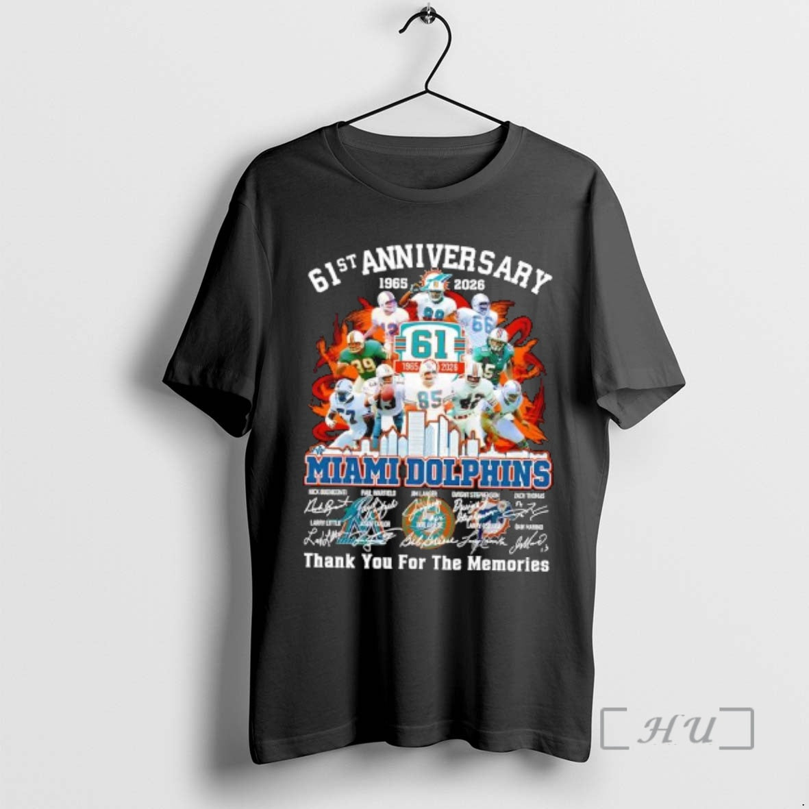 Officials Miami Dolphins 1965 2026 61st Anniversary Thank For The Memories Signatures Premium T Shirts Hoodie, Sweatshirt