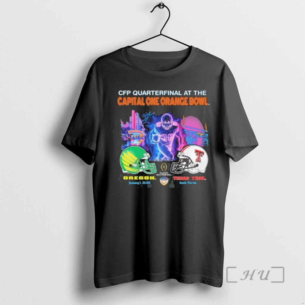Officials Oregon Vs Texas Tech 2026 Cfp Orange Bowl Art Deco Game Premium T Shirts Hoodie, Sweatshirt | InkRitualCo.com