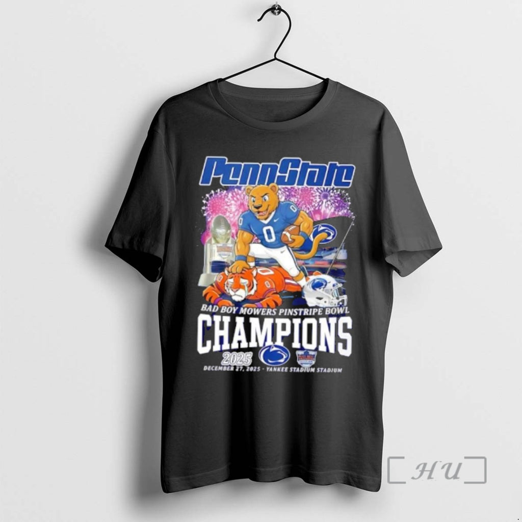 Officials Penn State Nittany Lions Bad Boy Mowers Pinstripe Bowl Champs 2025 Premium T Shirts Hoodie, Sweatshirt