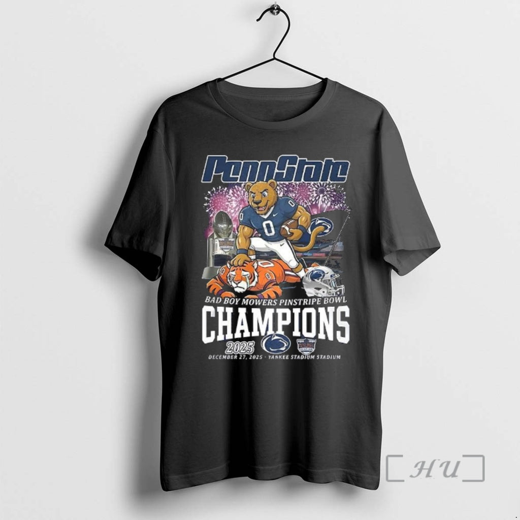 Officials Penn State Nittany Lions Ncaa Bad Boy Mowers Pinstripe Bowl Champions 2025 Yankee Stadium T-Shirts, Hoodie,...