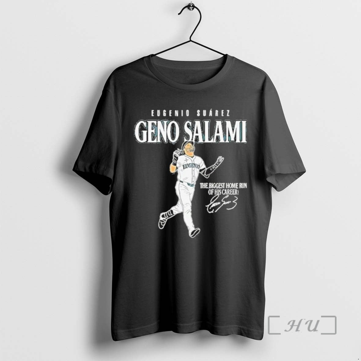 Officials Seattle Mariners Eugenio Suarez Genoa Salami The Biggest Home Run Of His Career Signature T-Shirts, Hoodie,...