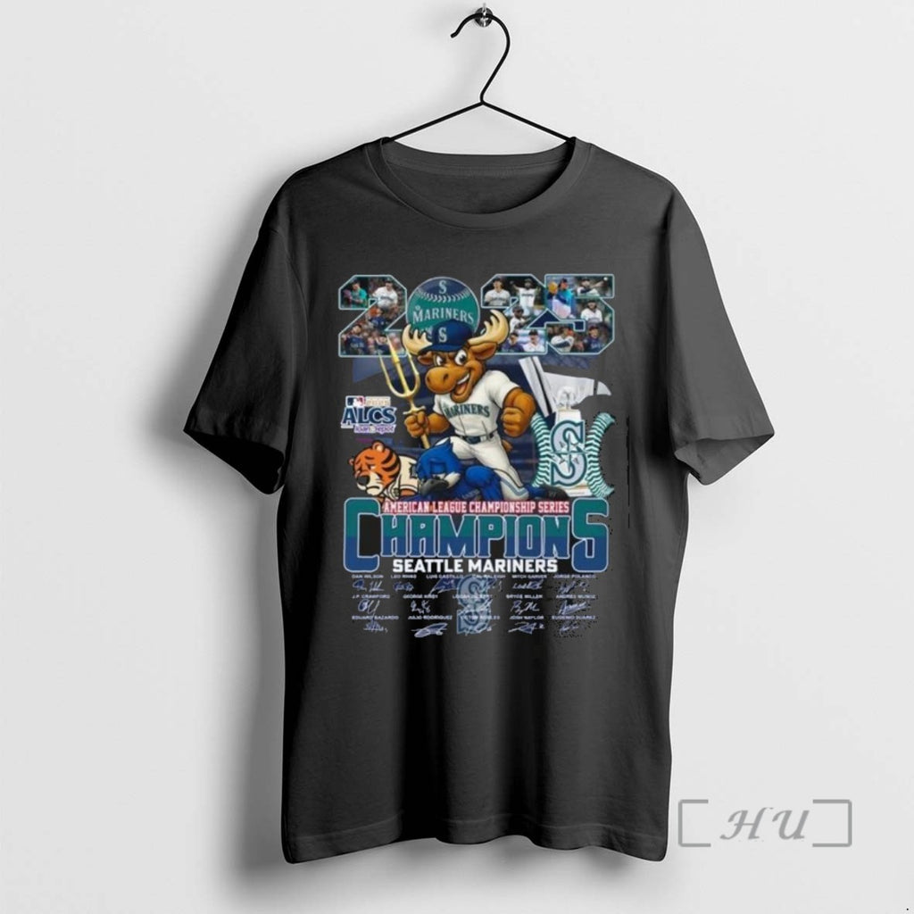Officials Seattle Mariners Mascot 2025 American League Championship Series Champions Signatures T Men T-Shirts, Hoodie,...