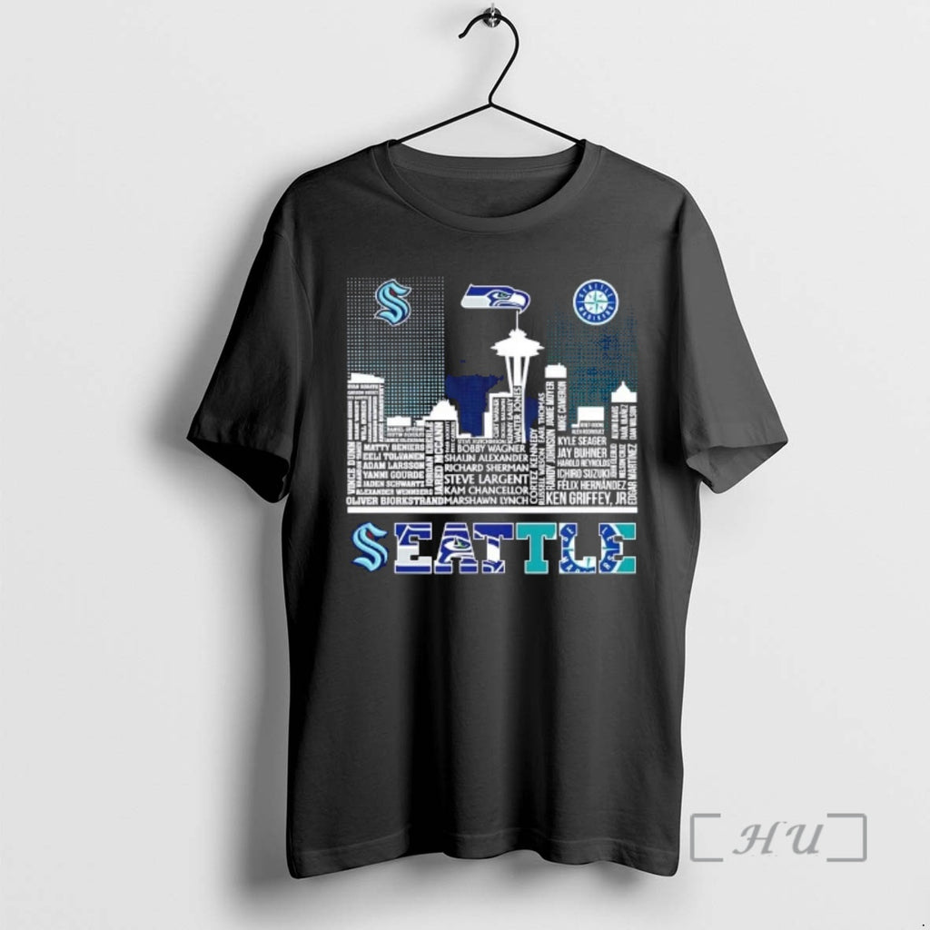 Officials Seattle Sports Kraken Seahawks Mariners All Names City Skyline T-Shirts, Hoodie, Sweatshirt | InkRitualCo.com