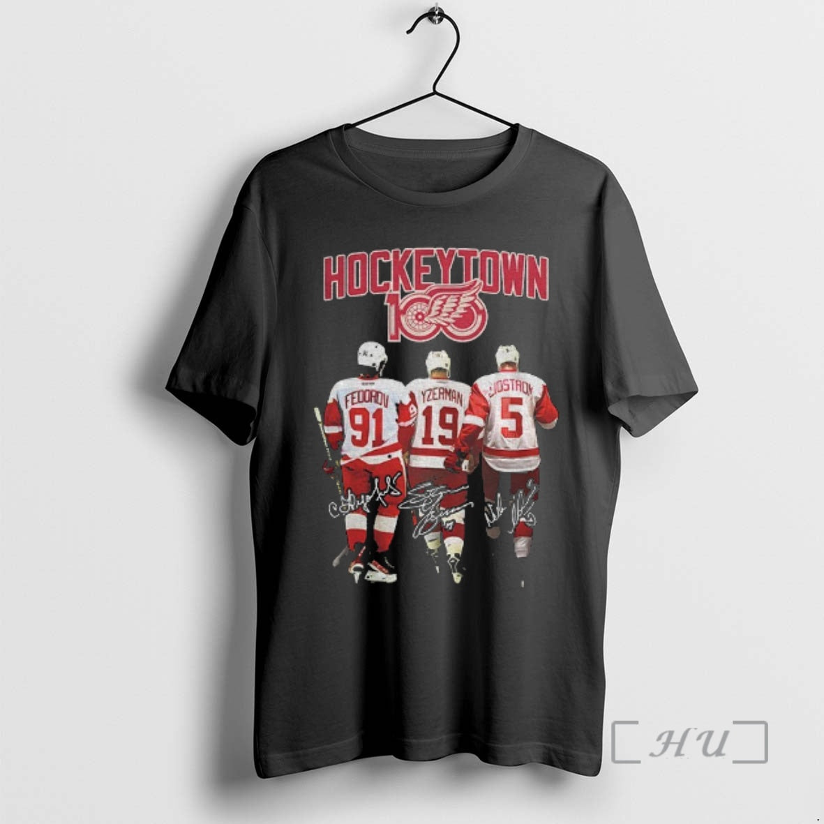 Officials Sergei Fedorov Steve Yzerman And Nicklas Lidstrom Detroit Red Wings Hockey Town 100 Signatures T-Shirts,...