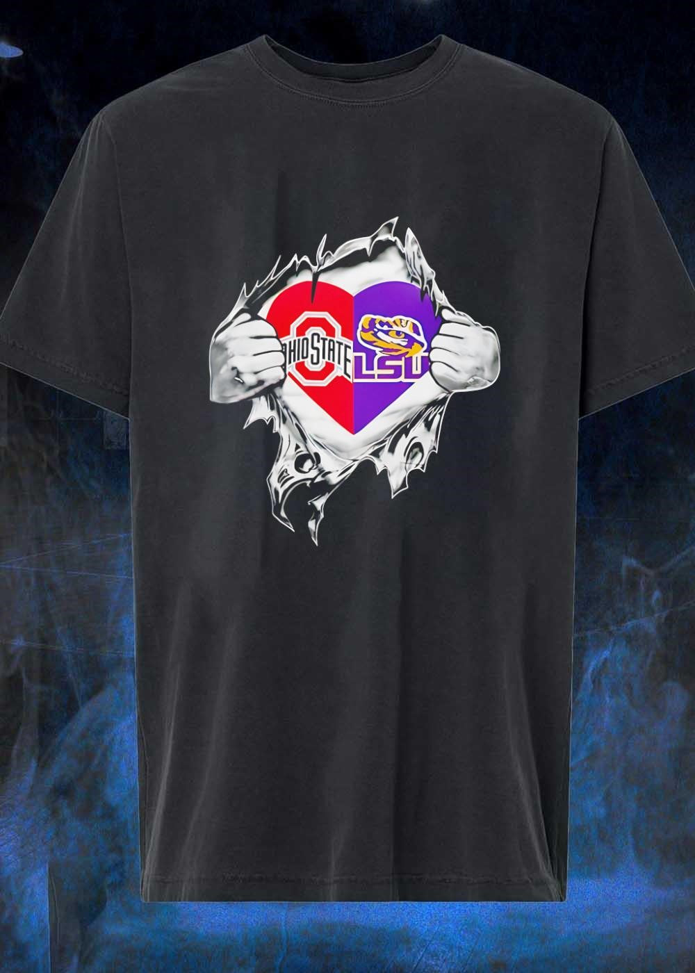 Ohio State and LSU Heart Ripped Open shirt
