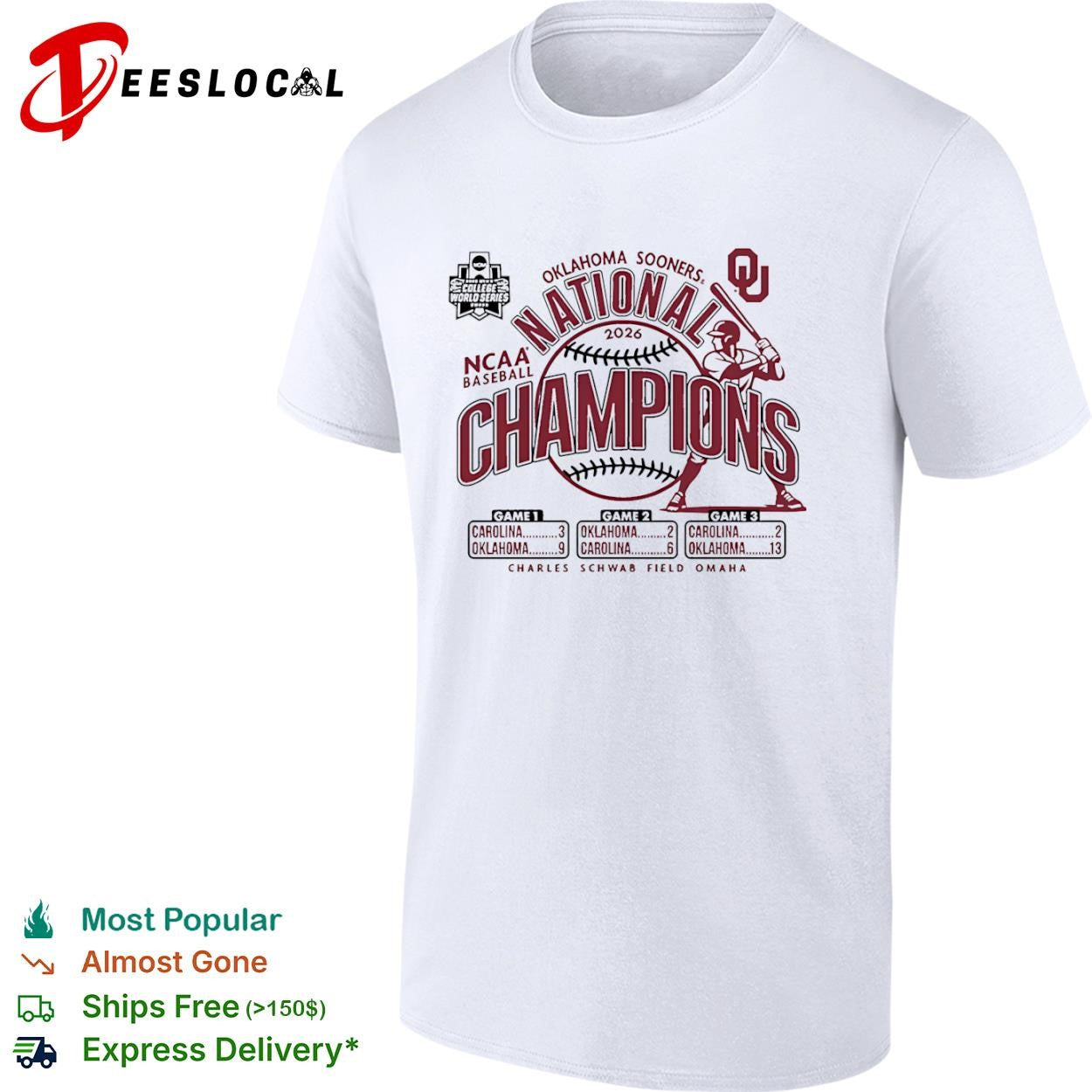 Oklahoma Sooners 2026 National Champions NCAA Baseball Charles Schwab Field shirt