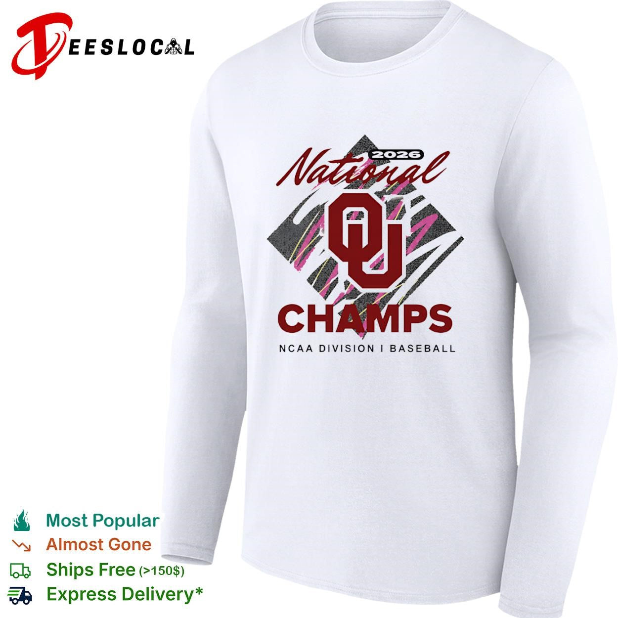 Oklahoma Sooners 2026 national champs diamond logo NCAA Division I baseball shirt