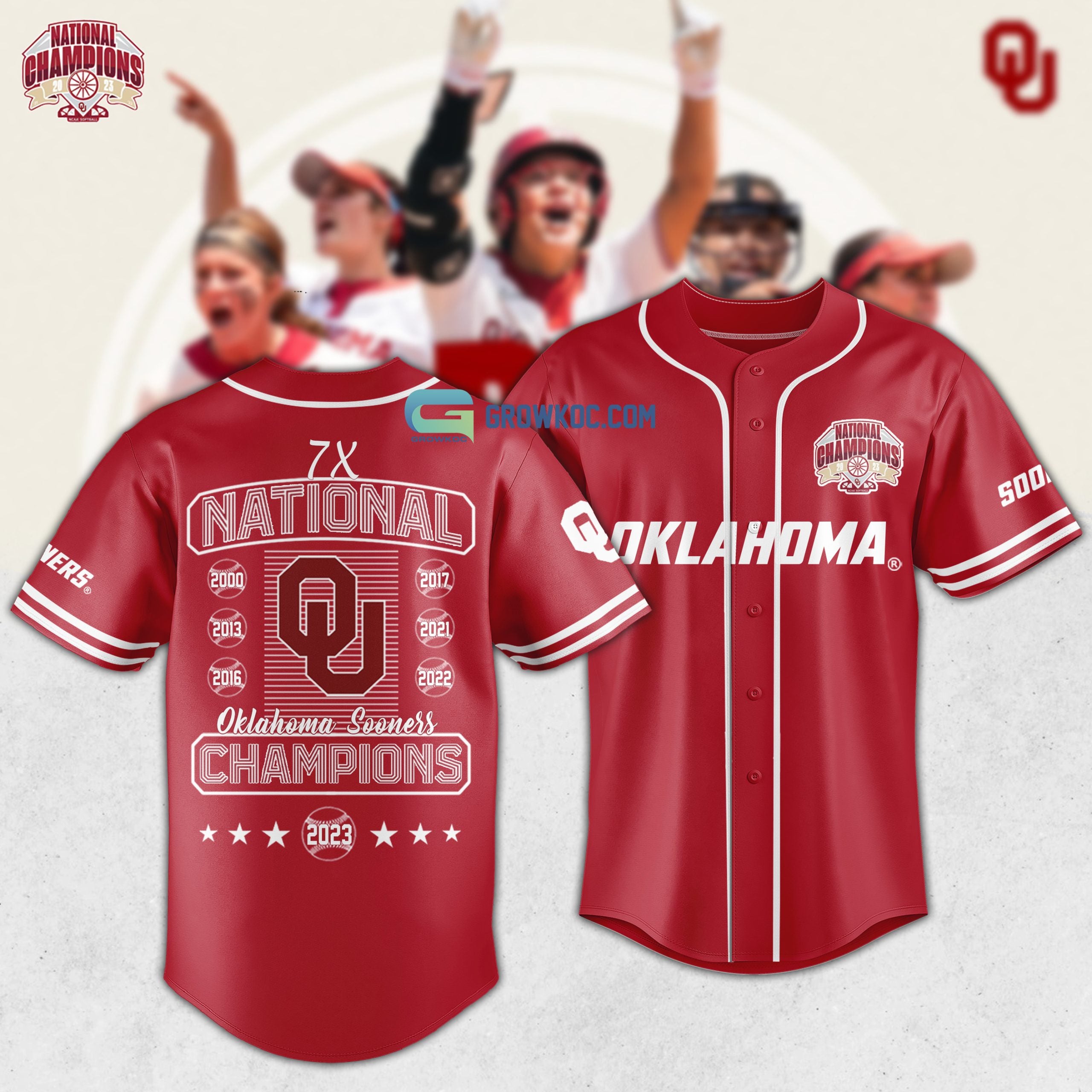 Oklahoma Sooners Back To Back To Back National Champions Softball Baseball Jersey
