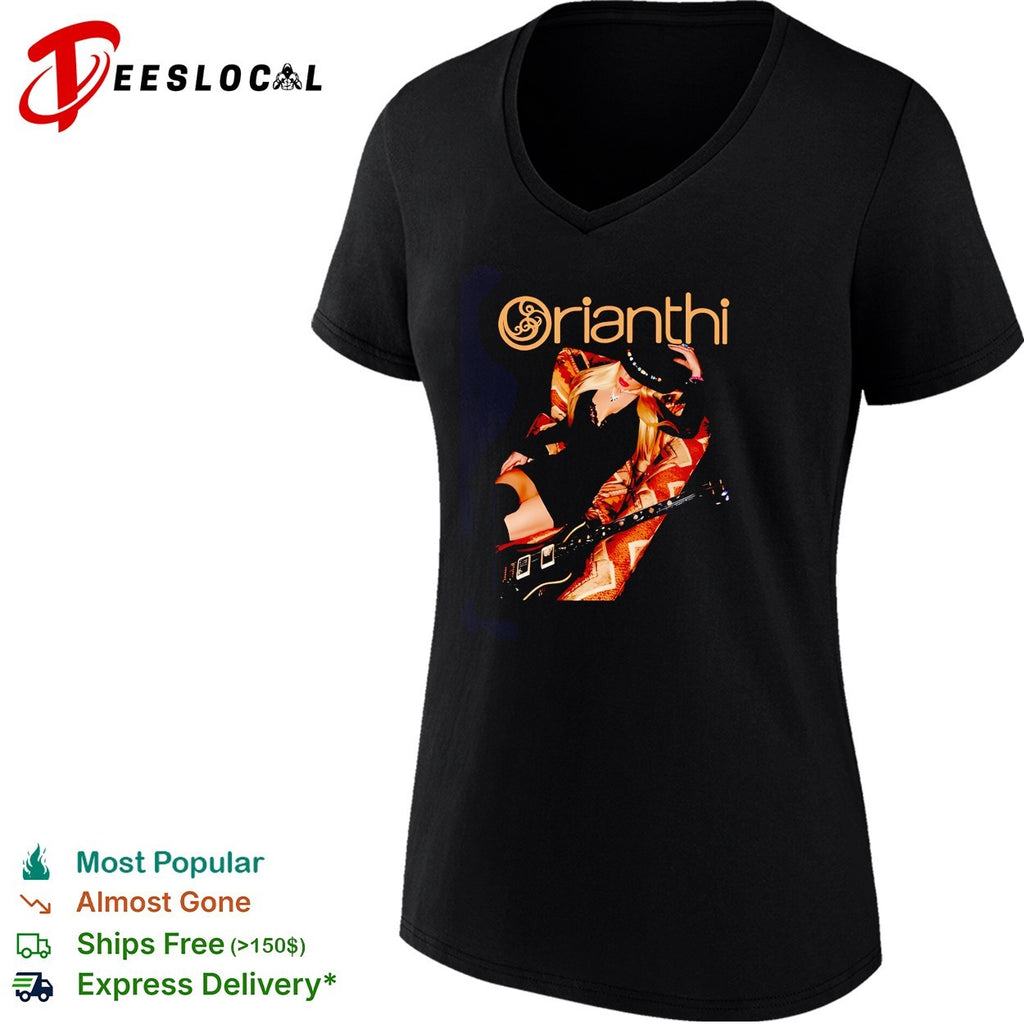 Orianthi holding guitar shirt