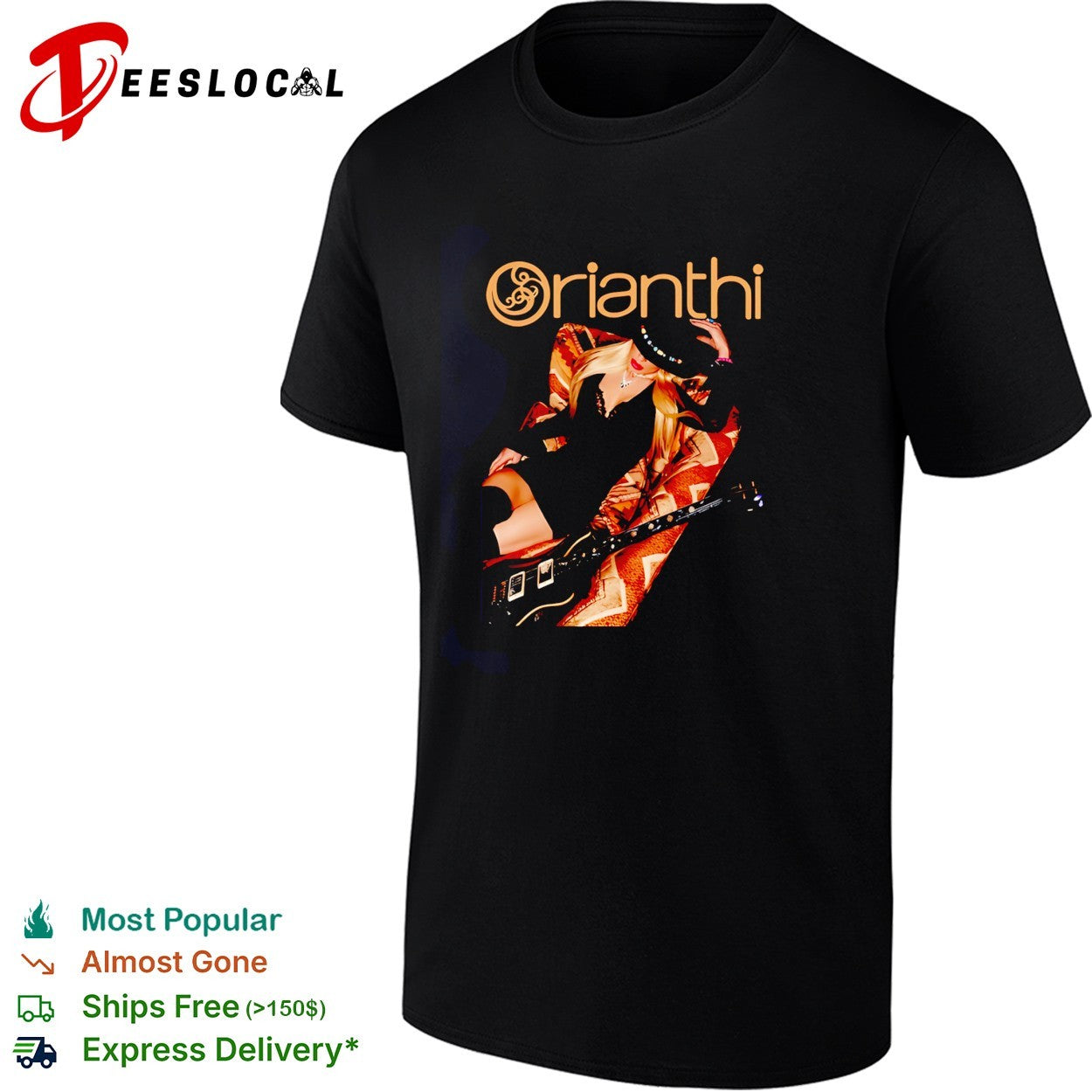 Orianthi holding guitar shirt