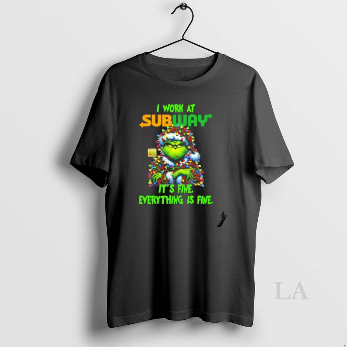 Original Grinch Santa I Work At Subway Its Fine Everything Is Fine Christmas Lights T-Shirts, Hoodie, Sweatshirt