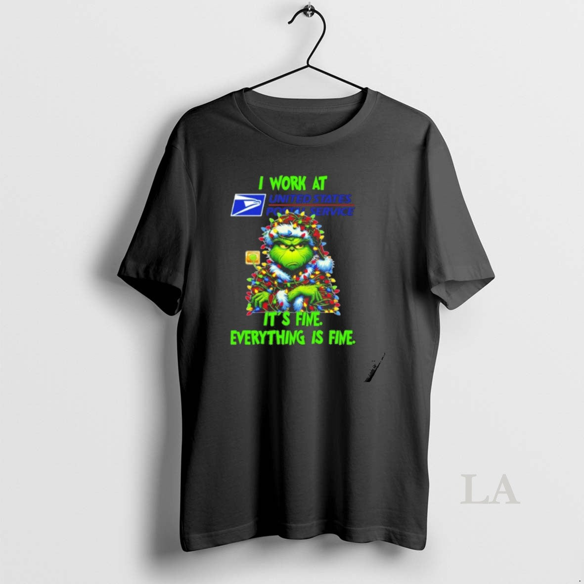 Original Grinch Santa I Work At Usps Its Fine Everything Is Fine Christmas Lights T-Shirts, Hoodie, Sweatshirt