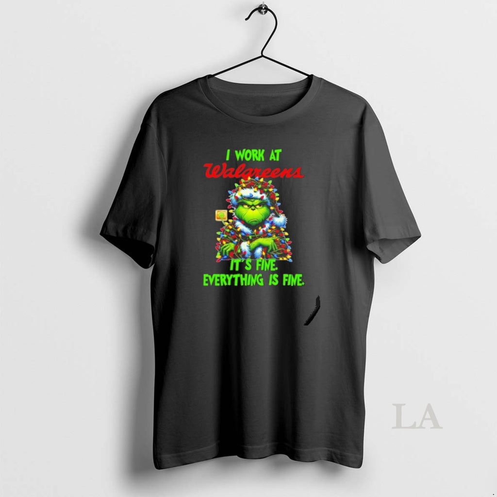 Original Grinch Santa I Work At Walgreens Its Fine Everything Is Fine Christmas Lights T-Shirts, Hoodie, Sweatshirt
