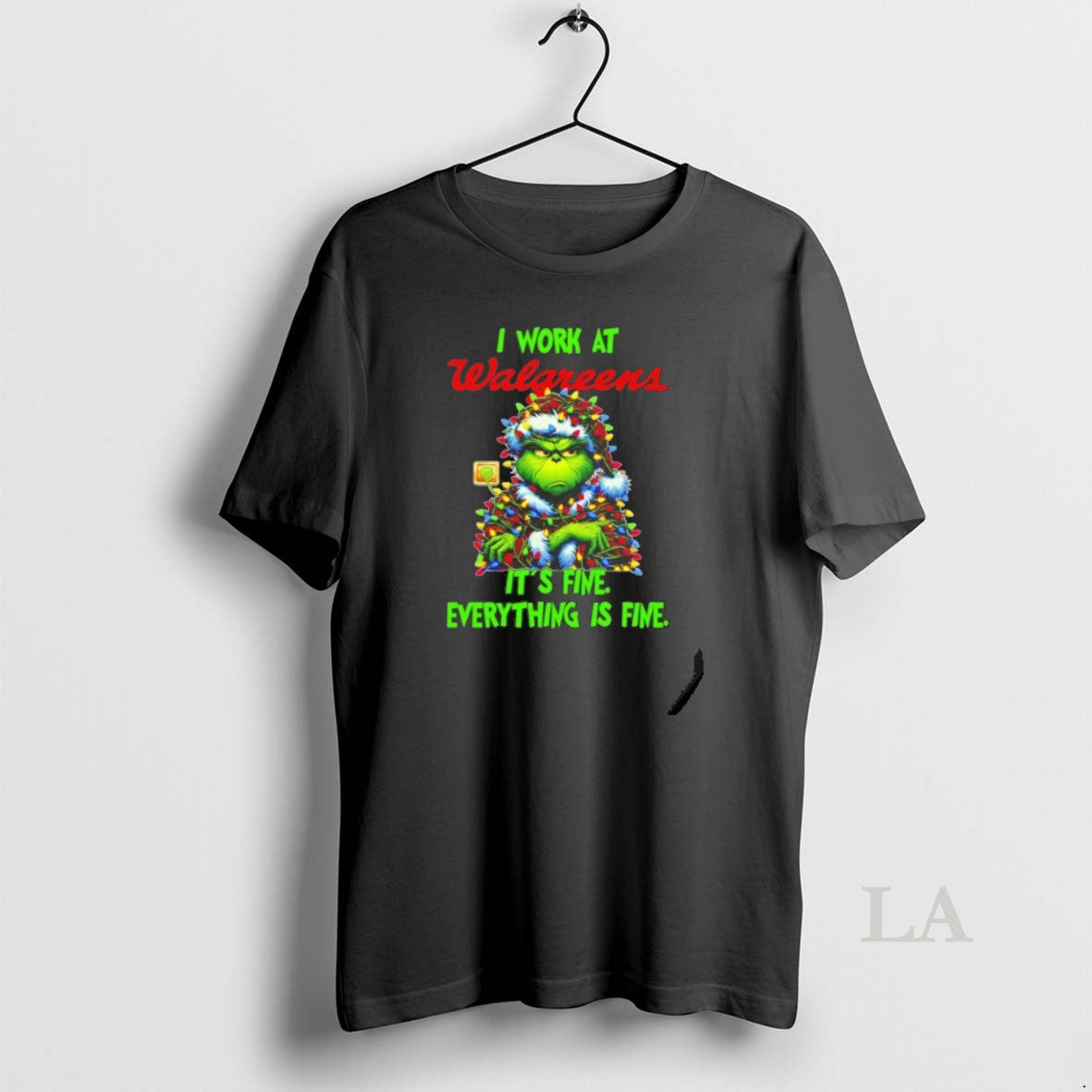 Original Grinch Santa I Work At Walgreens Its Fine Everything Is Fine Christmas Lights T-Shirts, Hoodie, Sweatshirt