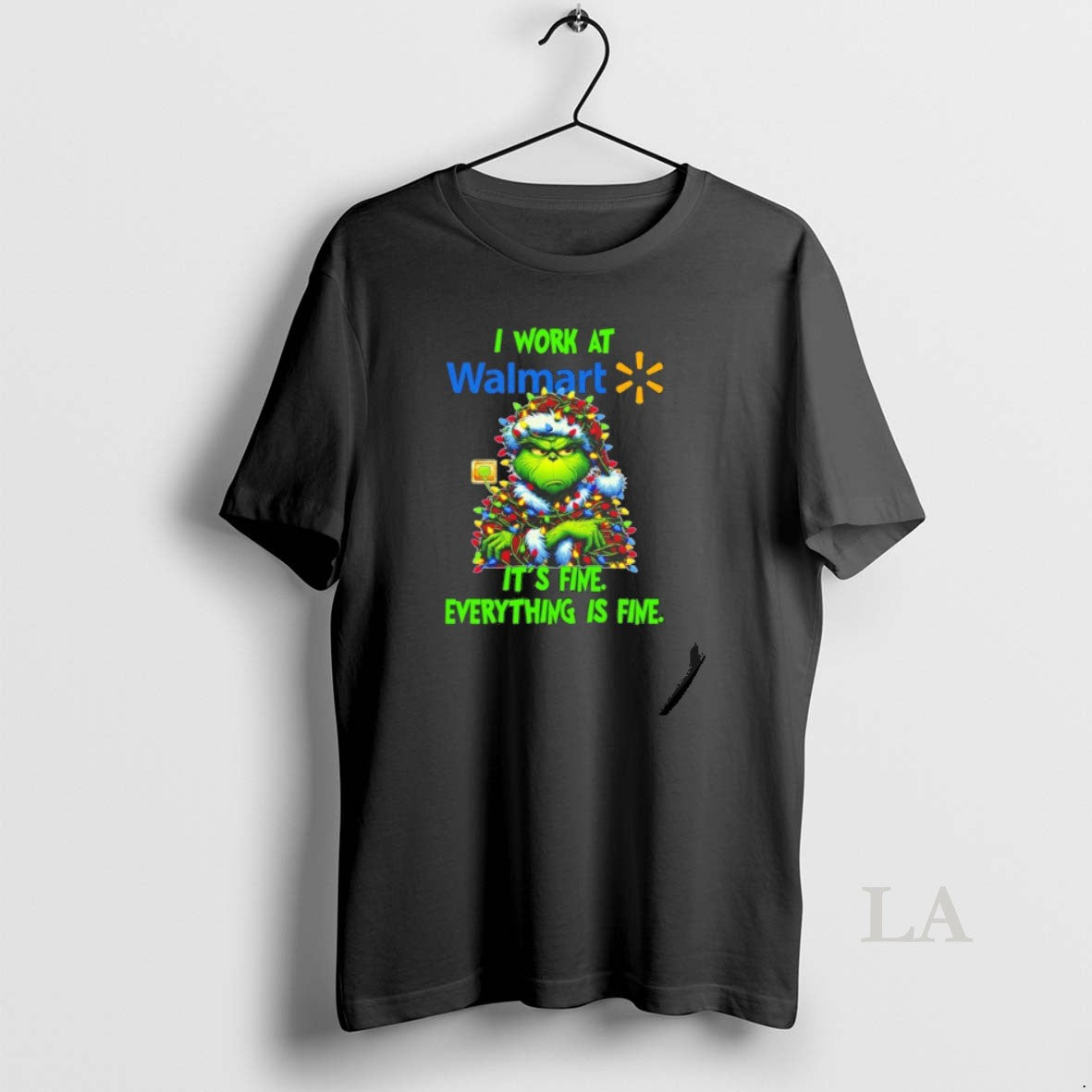 Original Grinch Santa I Work At Walmart Its Fine Everything Is Fine Christmas Lights T-Shirts, Hoodie, Sweatshirt