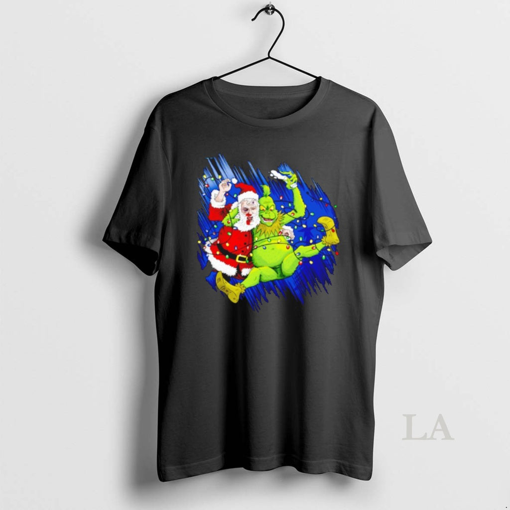 Original Grinch Wrestles Santa Claus 3 16 Light Christmas T-Shirts, Hoodie, Sweatshirt | InkRitualCo.com