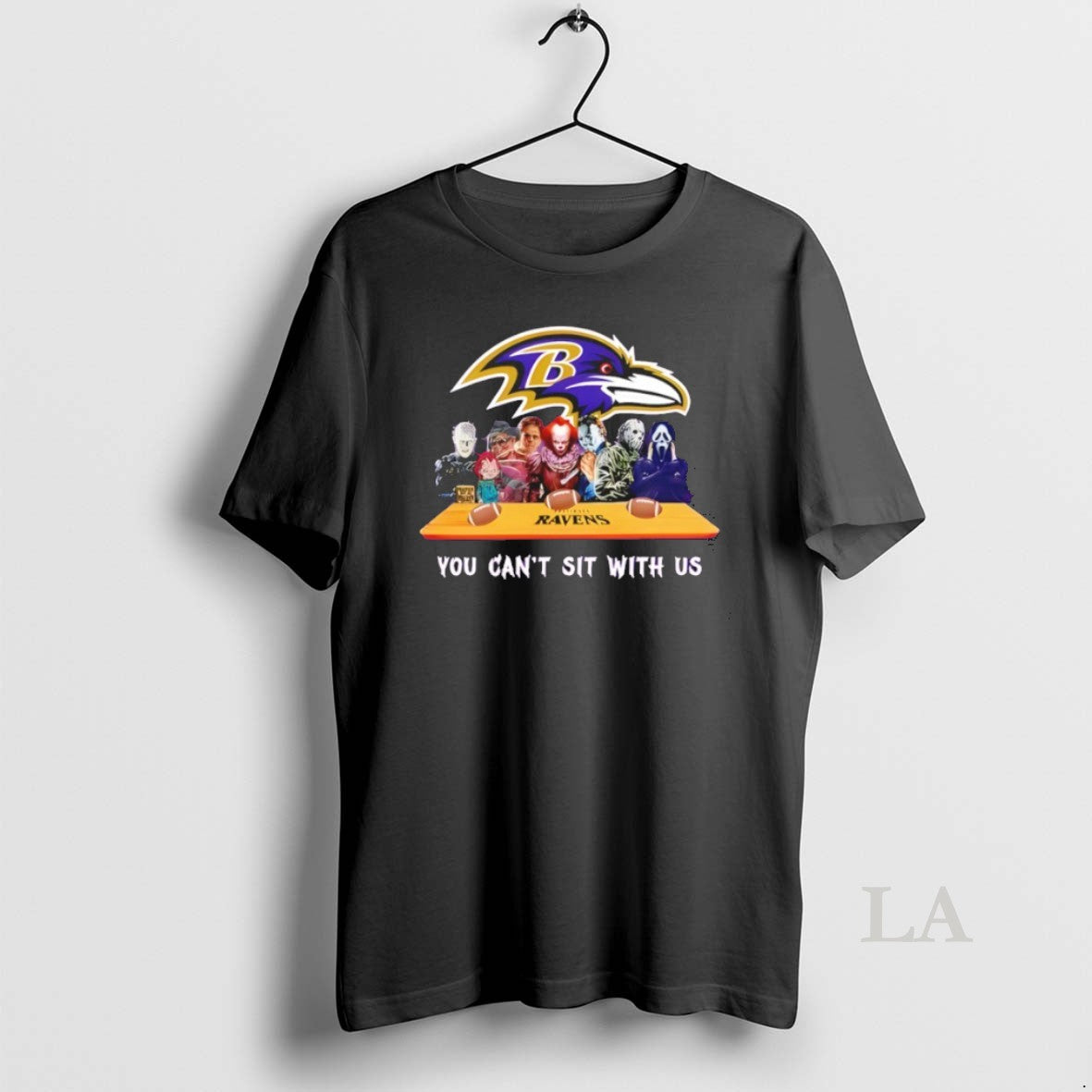 Original Horror Movie Characters You Cant Sit With Us Baltimore Ravens Halloween T-Shirts, Hoodie, Sweatshirt