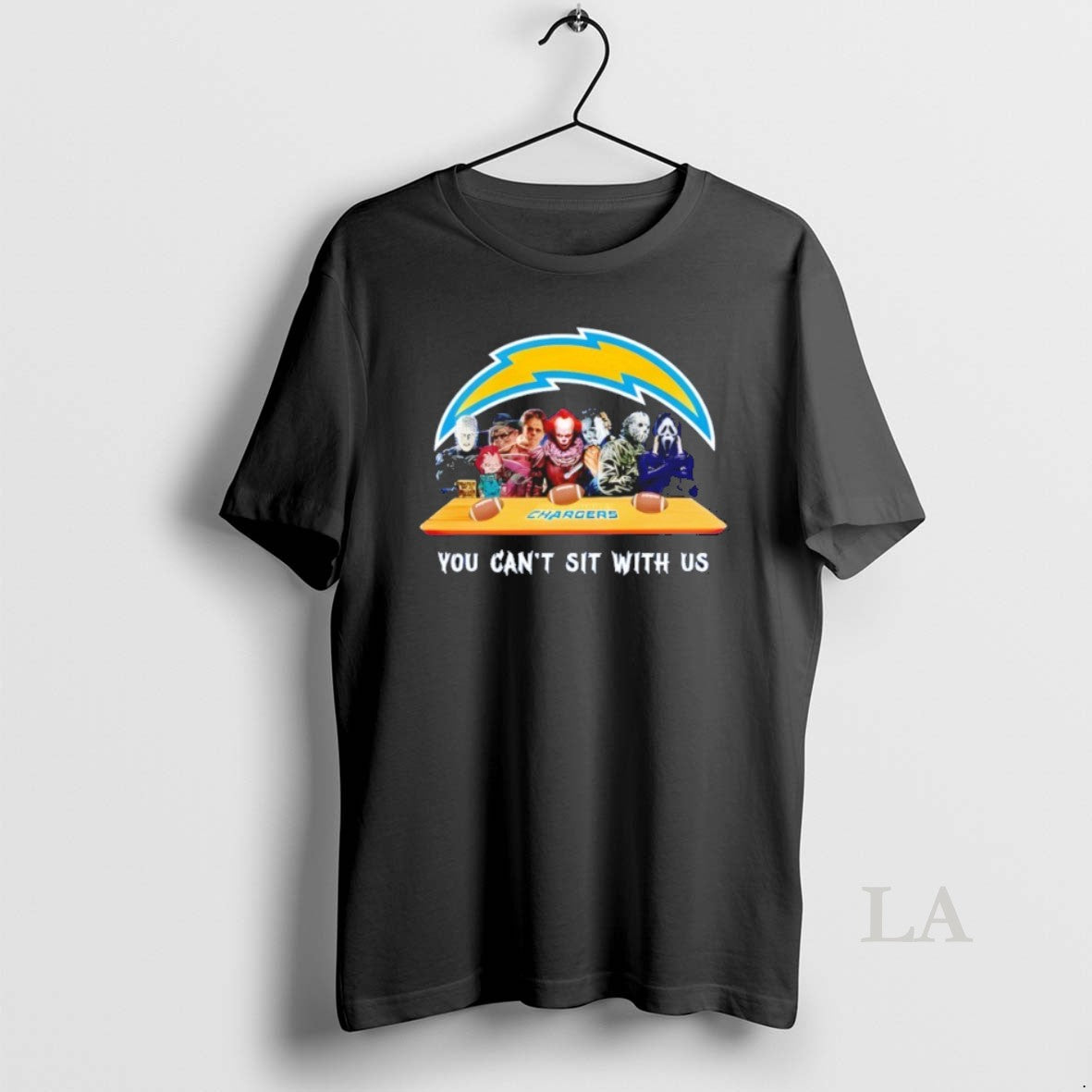 Original Horror Movie Characters You Cant Sit With Us Los Angeles Chargers Halloween T-Shirts, Hoodie, Sweatshirt