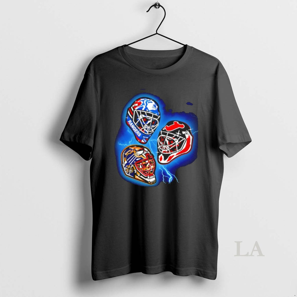 Original New York Rangers New Jersey Devils And Boston Bruins Nhl 94 Goalie Mask Art T-Shirts, Hoodie, Sweatshirt